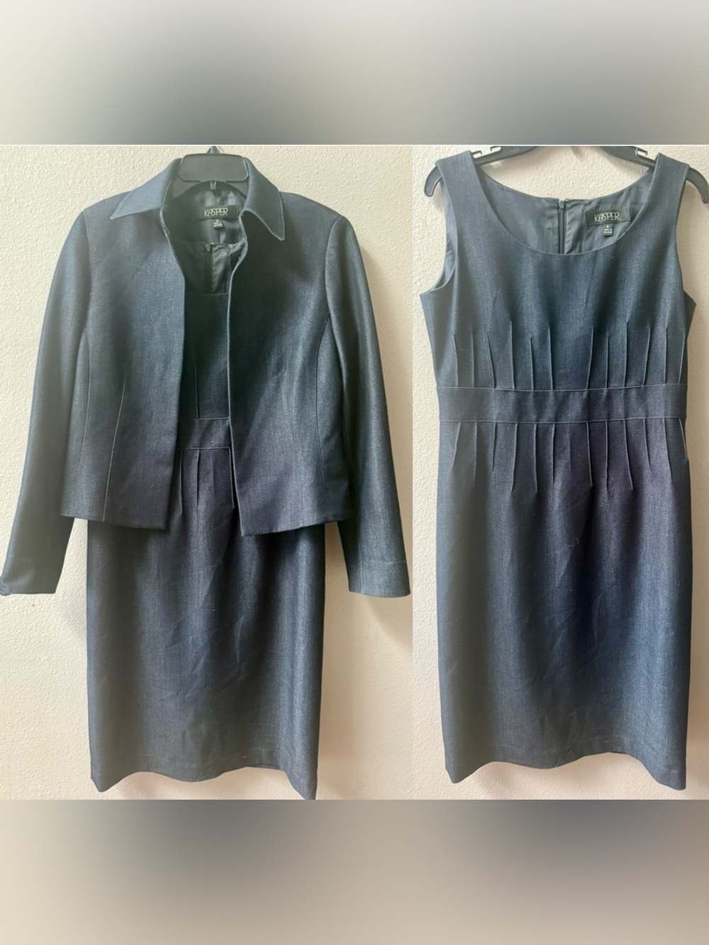 KASPER DARK WASH DENIM DRESSS WITH OPEN FRON JACKET WOMENS SIZE 8